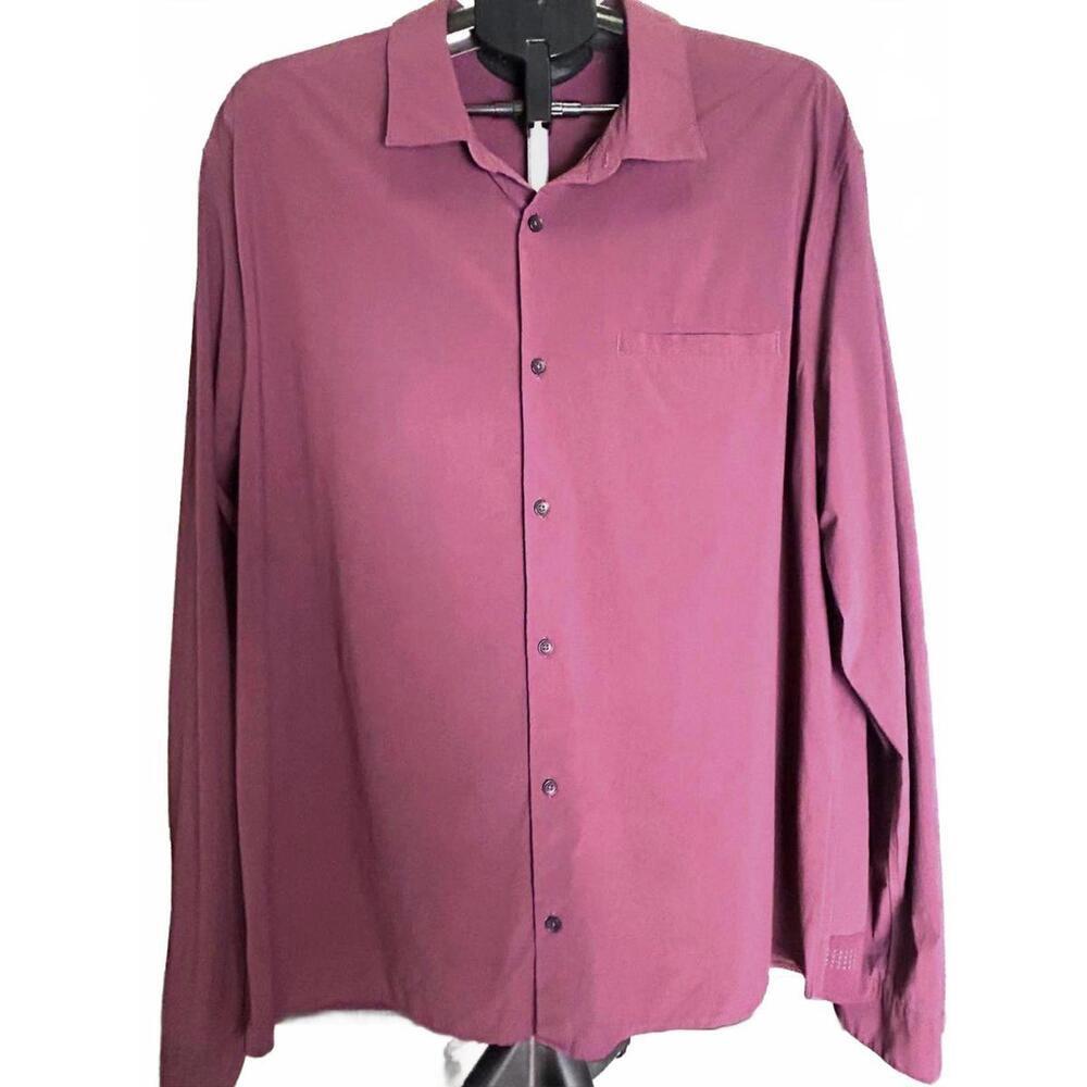 LULULEMON MENS LONG SLEEVE BUTTON DOWN MAROON XL OFF THE CHAIN COTTON NWOT